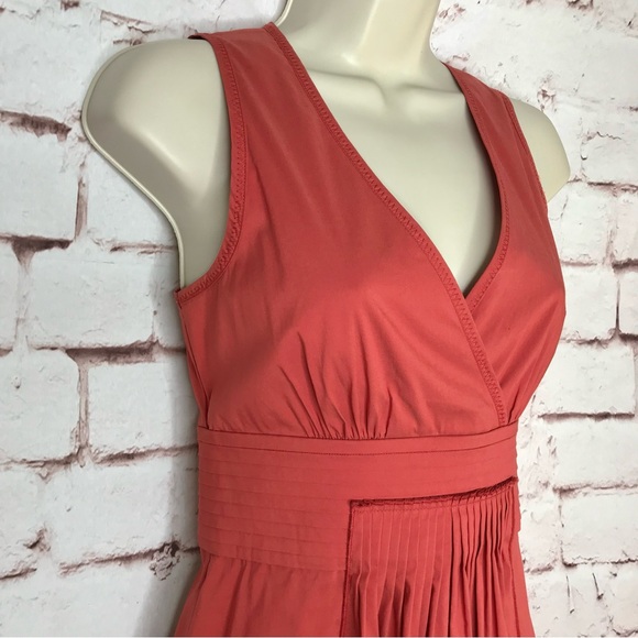 BCBGMAXAzria XS Coral Pleated Faux Wrap V-Neck Empire Waist Peplum Cotton Top XS - Picture 13 of 16